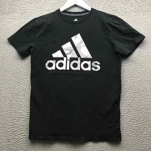 Adidas Tee Boys Youth Large Short Sleeve Graphic Logo Crew Neck Black - Picture 1 of 9