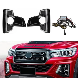 2x Front Bumper Fog Light Cover w/ LED DRL For Toyota Hilux Revo Rocco 2018 2019 - Picture 1 of 14