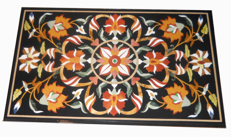 48" x 30" Marble Table Top Semi Precious Stones Inlay Handmade Work - Image 1 of 1