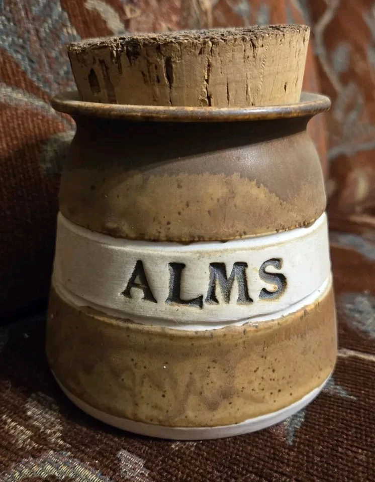 Vtg Stoneware Jar W Cork Storing Alms Signed by the Artist - Image 1 of 4