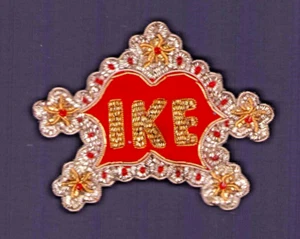 IKE Eisenhower Dress Pinback Woven Gold & Silver Metallic, Ruby Red Stones - Foto 1 di 5