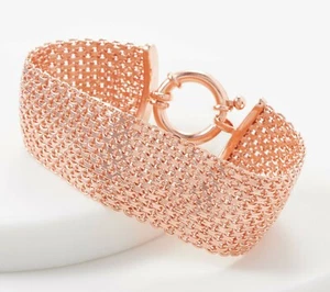 8" Bold Woven Mesh Bracelet 14K Rose Gold Plated Real 925 Sterling Silver QVC - Picture 1 of 4
