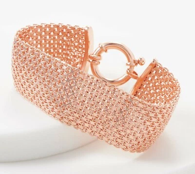 8" Bold Woven Mesh Bracelet 14K Rose Gold Plated Real 925 Sterling Silver QVC - Image 1 of 4