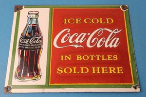Coca Cola Porcelain Sign Vintage - Service Beverage Bottle Gas Pump Sign - Picture 1 of 15