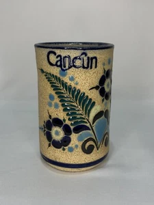 Hand Painted Pottery Mug Cancun Mexico Artisan Signed - Picture 1 of 8