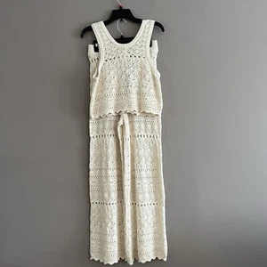 House Of Harlow 1960 Juego de 2 piezas Crochet Tejido Top + Pantalones Acampanados Boho Beige M - Imagen 1 de 21
