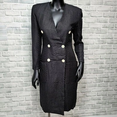 Vintage 80s Liz Claiborne Size 4 Polka Dot Knitted Double Breasted Career Dress - Image 1 of 4