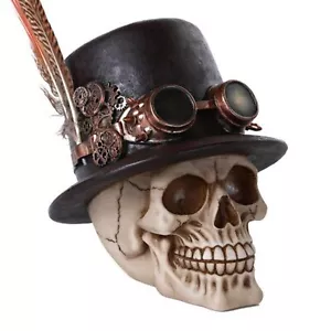 Steampunk Skull with Feathered Top Hat Figurine - Picture 1 of 2