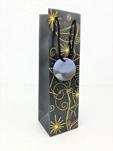 Wine Bottle Paper Gift Bags with handles-Golden embossed on Black & Off white - Picture 1 of 4