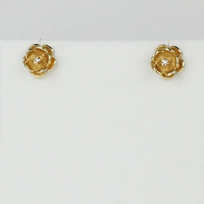 Pretty 14k Yellow Gold, Diamond Women's "Flower" Stud Earrings - Image 1 of 2