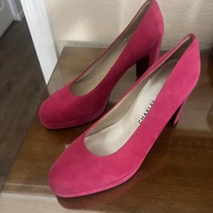Charles Jourdan Womens Pink Suede Platform Pumps Heels Shoes 8.5 Vintage '90s - Picture 1 of 10