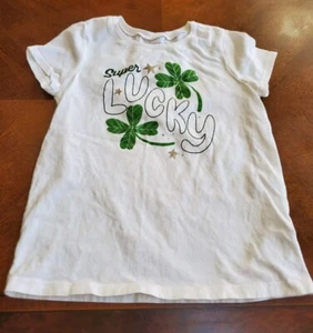 Carters Kid Girls Size 7 Super Lucky White Tshirt St Patrick's - Picture 1 of 3