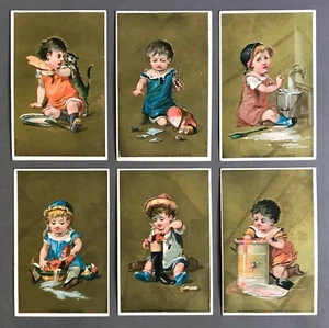 [Children]  Group of Six French Chromolithograph Trade Cards  Serie 750   c.1890 - Picture 1 of 5