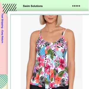 Swim Solutions Women's Pleat-Front Tankini Top, Multi, 18 W - Picture 1 of 3