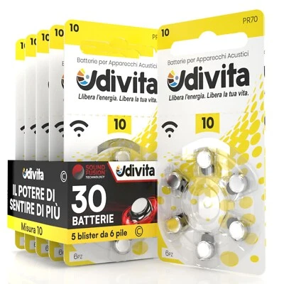 30 Batterie Pile Udivita 10 Apparecchi Acustici Protesi Acustiche Udito PR70