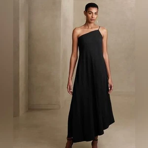 Neu mit Etikett! BLACK BANANA REPUBLIC ASYMMETRISCHES VOLANT MAXIKLEID - Größe 6 HOCH - Bild 1 von 3