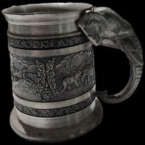 Zinn geprägt Elefant Griff Orientalisch Indisch Tasse Stien Thailand Co. 4 Zoll - Bild 1 von 3