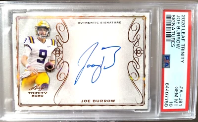 Joe Burrow 2020 Leaf Trinity Signatures #A-JB1 Gold Foil RC PSA 10 Pop 4 - Image 1 of 3