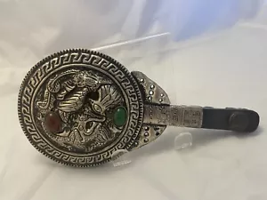 Espejo Chinoiserie Nobility Plata Lucita Tallada a Mano Dragón Fénix Piedras *727 - Imagen 1 de 7