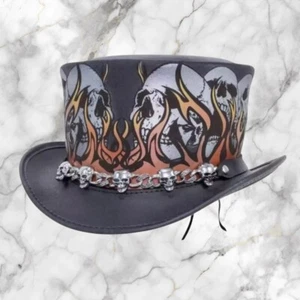 Halloween Skull & Fire Band Style - Steampunk Top Hat Halloween Hat Handmade - Picture 1 of 3