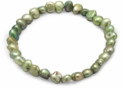 Green Cultured Freshwater Pearl Stretch Bracelet Pretty Designer Unique Discount - Image 1 of 2
