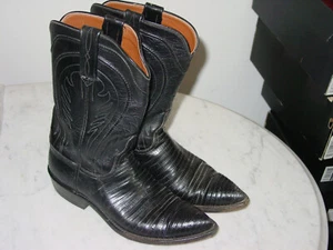 Mens Lucchese Black Lizard Skin 703148 Leather Boots! Size 7.5 (Narrow) - Picture 1 of 12