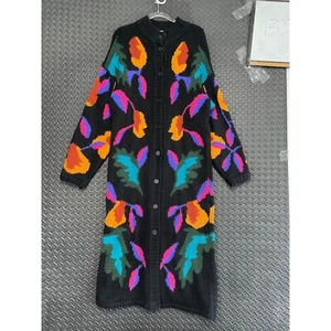 Vintage FOR YOU From Spiegel Black Multi Color Button Up Long Sweater Women's 2X - Picture 1 of 7