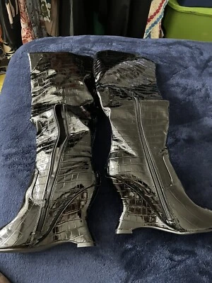 Botas hasta la rodilla negras charol para mujer talla 9 Foto 1 de 3