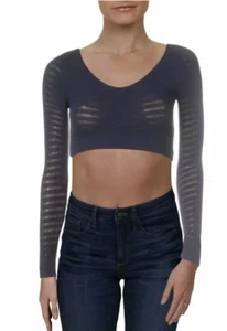 Free People BLUE Gone Adrift langärmliges bauchfreies Oberteil Yoga Training aktiv neu mit Etikett Large - Bild 1 von 6