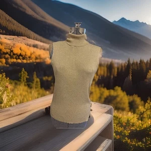 Gold Metallic Gewinde Seidenmischung ärmellos Rollkragen Pullover Damen Gr. XL - Bild 1 von 10