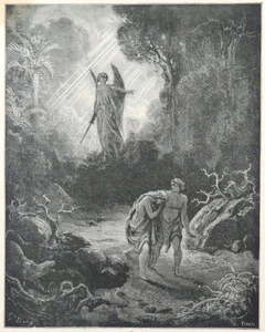 Gustave Dore Bible Adam and Eve EXPULSION FROM THE GARDEN 1880 engraving  - Picture 1 of 4
