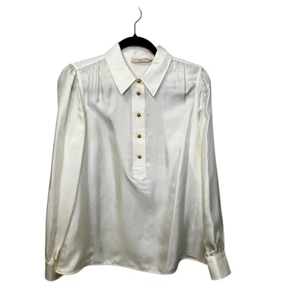 Tory Burch Cream Gold Embellished Long Cuff Sleeve Half Placket Blouse Womens 6 - Image 1 of 4