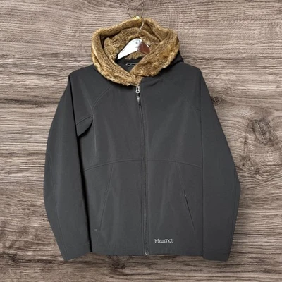 Chaqueta softshell Marmot para mujer larga negra con capucha bolsillos con cremallera talla grande Foto 1 de 4