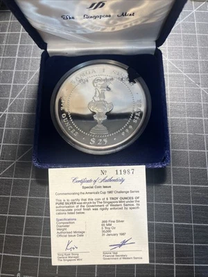 Samoa Silver 25 Dollars 1987 5 Troy Oz ASW .999 Singapore Mint Case And CoA - Image 1 of 2