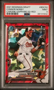 2021 Bowman Draft Connor Norby Chrome Sapphire Edition Red /5 #BDC-50 PSA 9 RC - Picture 1 of 2