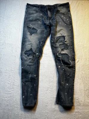 Jeans masculino Smoke Rise 36/30 desgastado tatter grafite tinta respingos ácido rip - Imagem 1 de 4