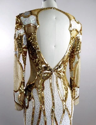VINTAGE Naeem Khan Riazee Gold Beaded & Sequin Maxi Fitted Gown/Dress Size S. - Image 1 of 4