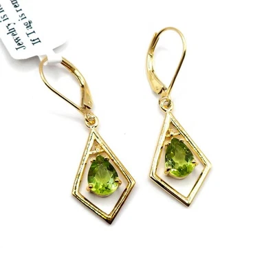 Womens New Gold 925 Sterling Silver & Peridot Gemstone Dangle Drop Earrings - Image 1 of 4