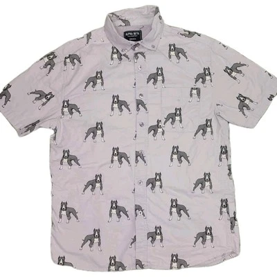 Camisa Alpha Beta manga corta abotonada para hombre talla pequeña Angry Dog Spikes Foto 1 de 4