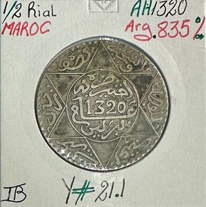 MAROC - 1/2 RIAL - 5 DIRHAMS (AH 1320) - Pièce de Monnaie en Argent // TB - Picture 1 of 2