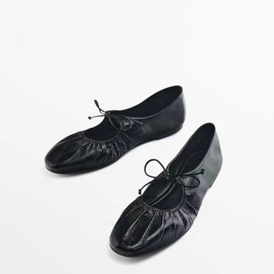 Massimo Dutti Women’s Genuine Leather Ballet Flats Round Toe Soft Sole Shoes - Image 1 of 4