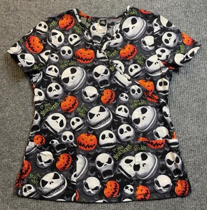 Disney Medium Scrub Top Jack Skellington Nightmare Before Christmas Halloween - Picture 1 of 7