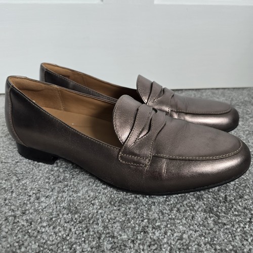 Scarpe mocassino donna Clarks non strutturate pelle bronzo metallizzato oro taglia 7 D