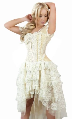Ophelie Women's Dress Beige Corset Wedding Layered Lace Steampunk Renaissance - Image 1 of 4