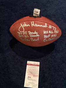 Rare John Hannah Signed "Duke" Stat Football, JSA, 6 Inscriptions Patriots - Picture 1 of 5