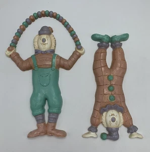 2 Cute Vintage Clown Wall Hangers Plastic Nursery Theme Green Pink Purple Set - Picture 1 of 8