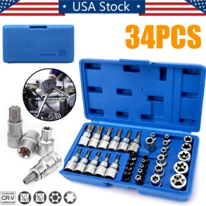 34PCS E Torx Star Socket Set Screwdriver Bit Hand Tool Car Repair Tool with case - Picture 1 of 11