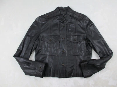 VINTAGE Hugo Boss Jacket Womens 8 Black Calf Leather Pockets Casual Ladies - Image 1 of 4
