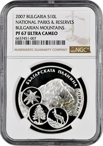 Bulgaria 10 leva 2007, NGC PF67 UC, "The Bulgarian Mountains – Pirin" silver - Picture 1 of 2