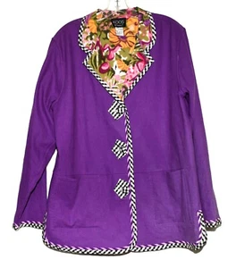 Koos of Course Purple w Black White Linen Rayon Reversible Floral Jacket Size M - Picture 1 of 12